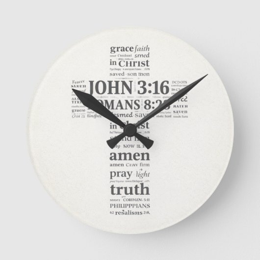 Bible Verse Reference Cross Wall Art Ronde Klok (Voorkant)