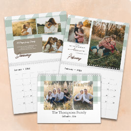 Bible Verse Sage Green Buffalo Plaid Family Photo Kalender