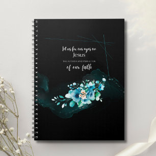 Bible Verse Scripture with Blue Watercolor Flowers Notitieboek