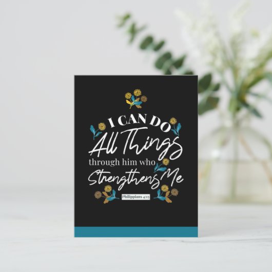 bible verse typografie floral art black ver briefkaart (Staand voorkant)