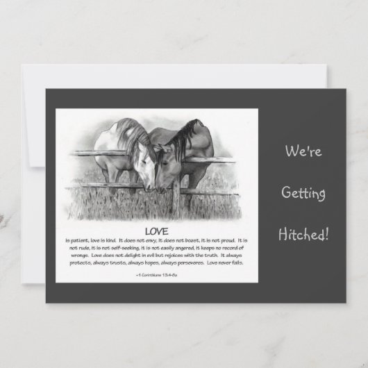 BIBLE VERSE: WEDDING INVITE: HORSES, PENCIL KAART (Voorkant)