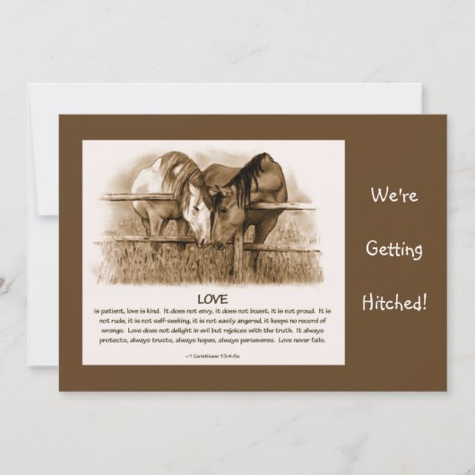 BIBLE VERSE: WEDDING INVITE: HORSES, PENCIL KAART (Voorkant)