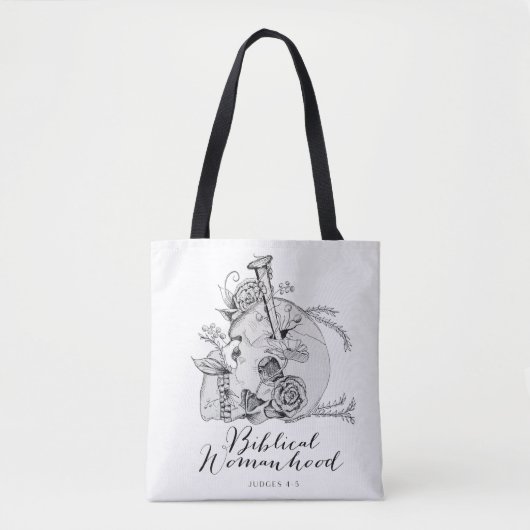 Biblical Womanhood Skull - Jael en de Tent Peg Tote Bag (Voorkant)