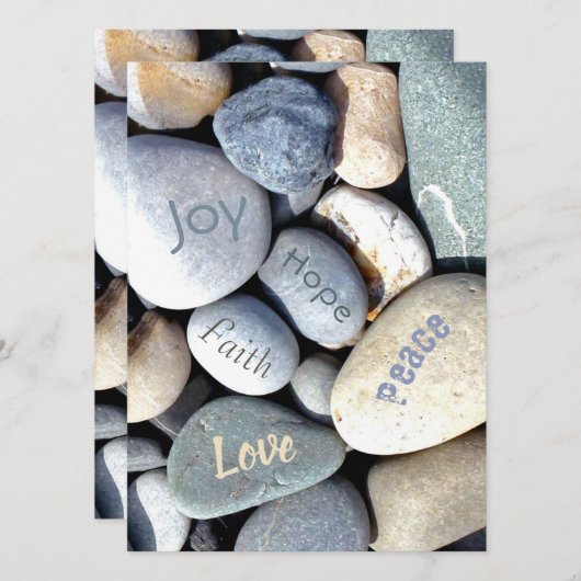 Biblicale waarden "Faith Love Hope" Modern Pebbles Save The Date (Voorkant / Achterkant)