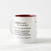 bibliofiel, gedefinieerd tweekleurige koffiemok (Voorkant links)