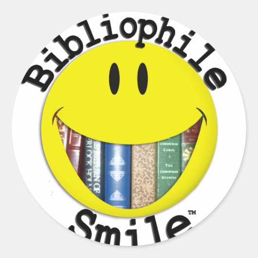 Bibliofiele glimlach ronde sticker (Voorkant)
