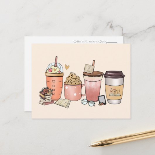 Bibliofielen en Cafeïne liefhebbers Briefkaart (Voorkant / Achterkant in situ)