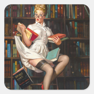 Bibliothecaresse Pin Up Vierkante Sticker