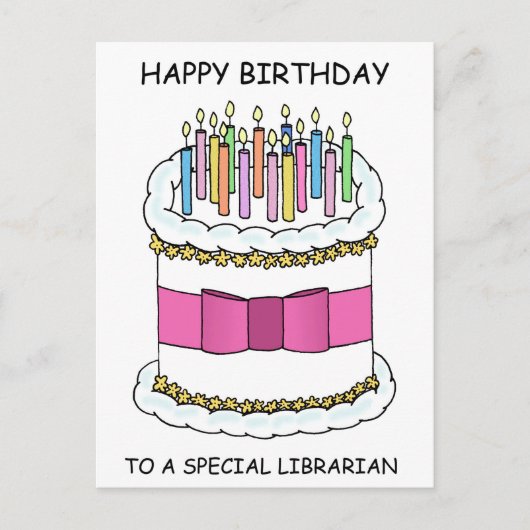 Bibliothecaris Happy Birthday Cake met kaarsen Briefkaart (Voorkant)