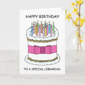 Bibliothecaris Happy Birthday Cake met kaarsen Kaart (Gele Bloem)