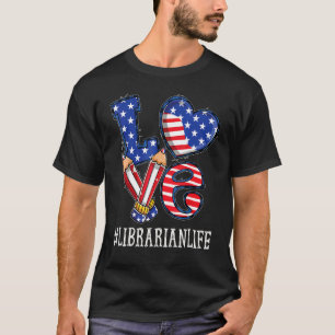 Bibliothecaris Liefde USA Vlag Vuurwerk Grappig 4t T-shirt