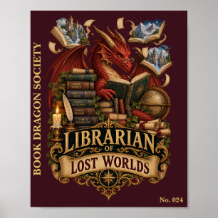 Bibliothecaris van Verloren Werelden Boek Draak Poster