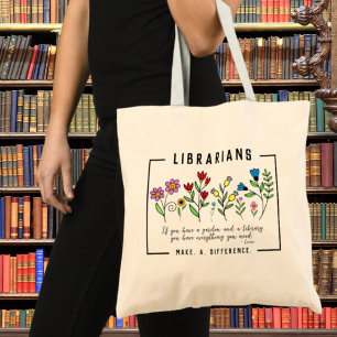 Bibliothecarissen maken een verschil & bloem quote tote bag