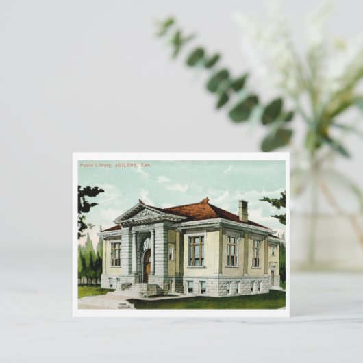 Bibliotheek, Abilene, KS 1908 Vintage Briefkaart (Staand voorkant)