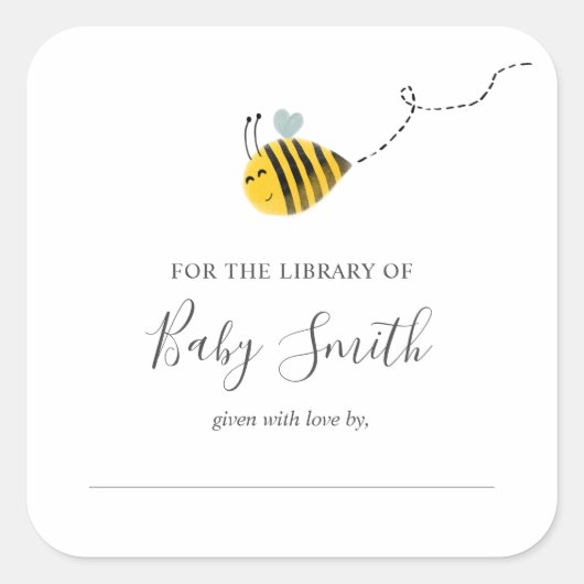 Bibliotheek Bee Baby shower Vierkante Sticker (Voorkant)
