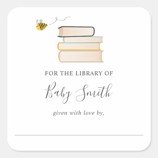 Bibliotheek Bee Baby shower Vierkante Sticker (Voorkant)
