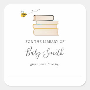 Bibliotheek Bee Baby shower Vierkante Sticker