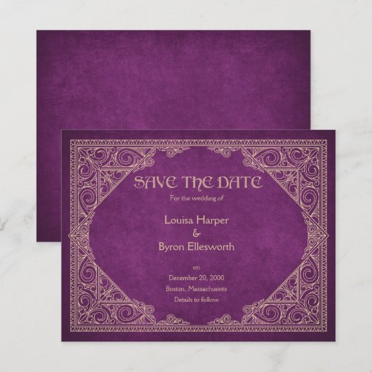 Bibliotheek Boek Burgundy Geek Literary Wedding Save The Date (Voorkant / Achterkant)