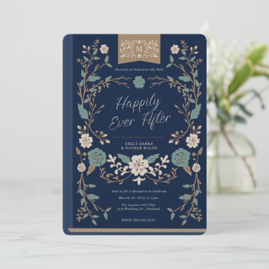  Bibliotheek Boek Huwelijksreceptie Kaart (Staand voorkant)