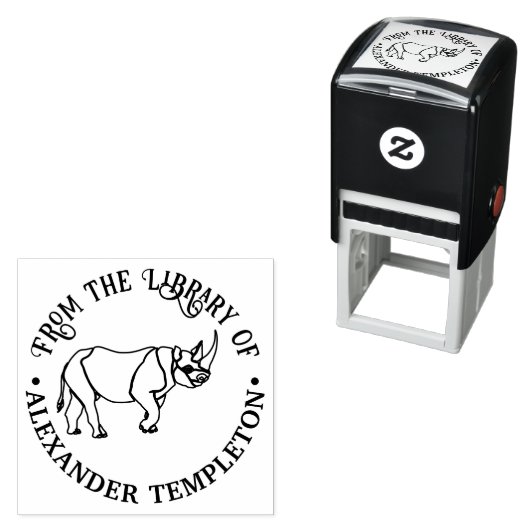 Bibliotheek Boek Naam Felle Neushoorn Omtrek Zelfinktende Stempel (In situ)