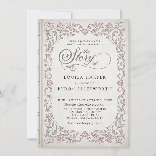 Bibliotheek Boek Verhaal Sprookje Bruiloft Kaart (Voorkant)