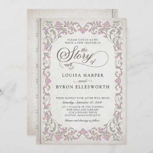  Bibliotheek Boek Verhaal Sprookje Bruiloft Kaart (Voorkant / Achterkant)