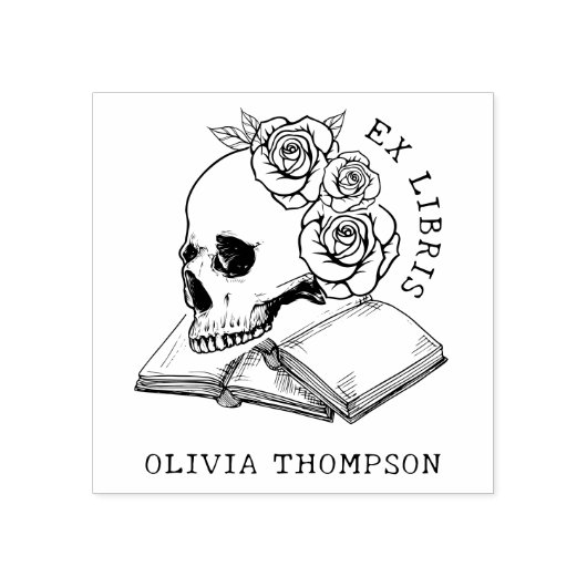  Bibliotheek Boeken Gotische Schedel & Rozen Rubberstempel (Afrduk)