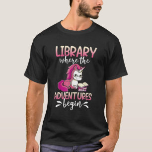 Bibliotheek boeken waar avontuur begint leraar Uni T-shirt