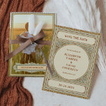 Bibliotheek | Elegant Classic  Lijst met foto Save The Date<br><div class="desc">Deze prachtige bruiloft bewaart de datumkaarten zijn voorzien van een neutraal kleurenschema, met een antiek lijst. Beige, zeer licht groen / blauw en gedempte gouden kleuren vormen het ontwerp dat eruit ziet als een oud boek bord. Op de achterkant van de kaart is ruimte voor uw favoriete persoonlijke foto. De...</div>