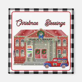 Bibliotheek en kleine mobiele bibliotheek met rode magneet