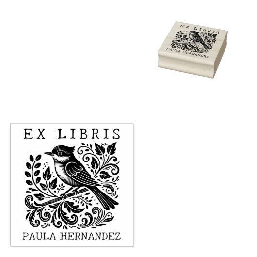 Bibliotheek Ex Libris Bird Rubberstempel (Gestempeld)