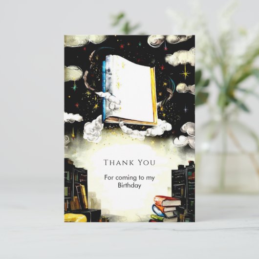 Bibliotheek Fairytale Custom Storybook Verjaardag Bedankkaart (Staand voorkant)