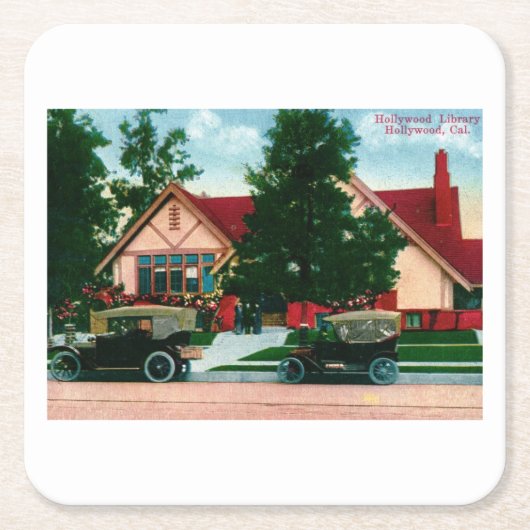 Bibliotheek, Hollywood, CA Vintage Kartonnen Onderzetters (Voorkant)