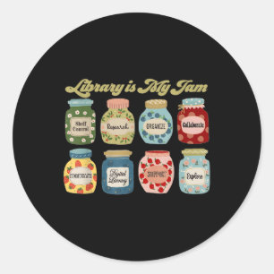 Bibliotheek is mijn jam bibliothecaris waardering ronde sticker