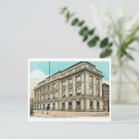 Bibliotheek, Jersey City, NJ Vintage Briefkaart (Staand voorkant)