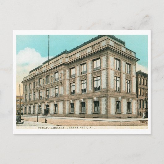 Bibliotheek, Jersey City, NJ Vintage Briefkaart (Voorkant)