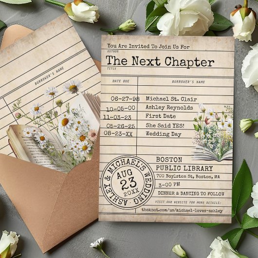 Bibliotheek Kaart Boeken Huwelijksuitnodiging