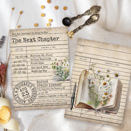 Bibliotheek Kaart Boeken Huwelijksuitnodiging