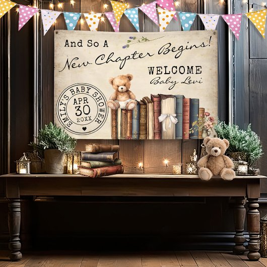 Bibliotheek Kaart Boeken Teddy Bear Baby shower Spandoek
