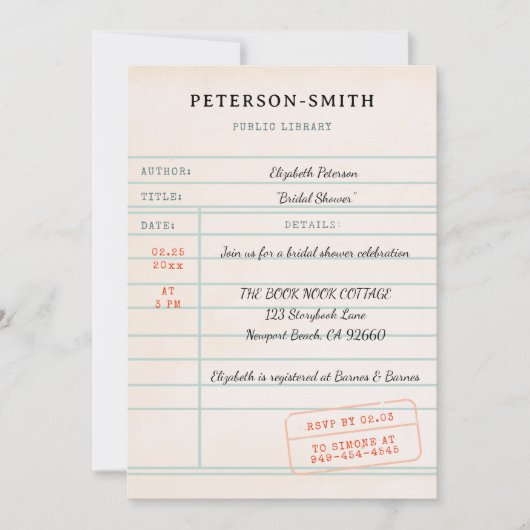  Bibliotheek Kaart Book Lover Ecru Vrijgezellenfee (Voorkant)