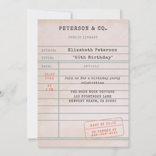 Bibliotheek Kaart Book Lover Verjaardagsfeest (Voorkant)