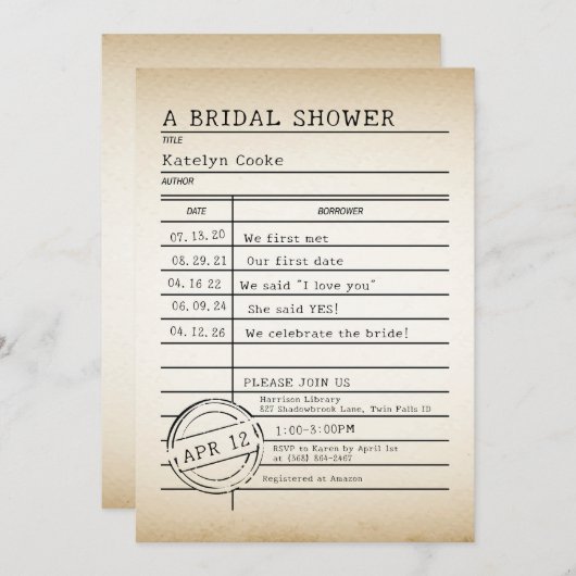  Bibliotheek Kaart Bruids Douche Uitnodiging (Voorkant / Achterkant)