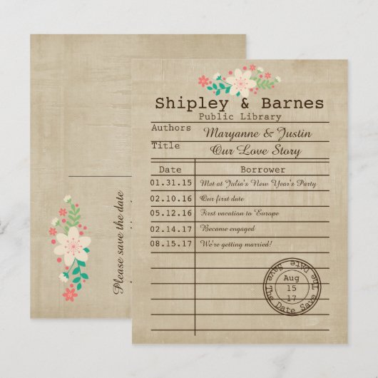 Bibliotheek Kaart Wildflowers Bewaar de datum (Voorkant / Achterkant)