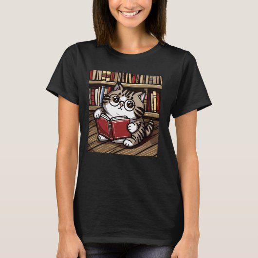 Bibliotheek Lover Kitten Pet Book Reader Bookworm  T-shirt (Voorkant)