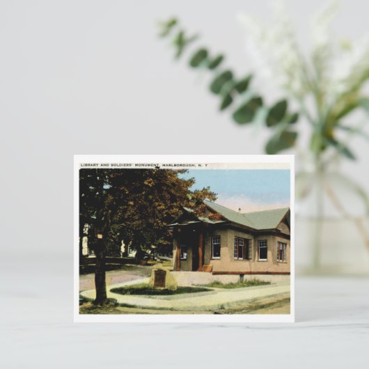 Bibliotheek, Marlborough, NY Vintage Briefkaart (Staand voorkant)