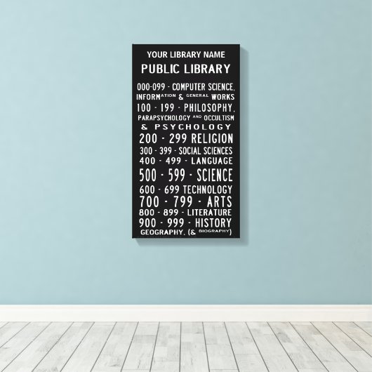 Bibliotheek met dewey Decimal Bus Roll op canvas (Insitu (Houten vloer))