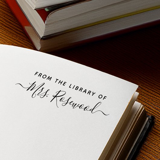 Bibliotheek met handgeschreven scriptnaam zelfinktende stempel