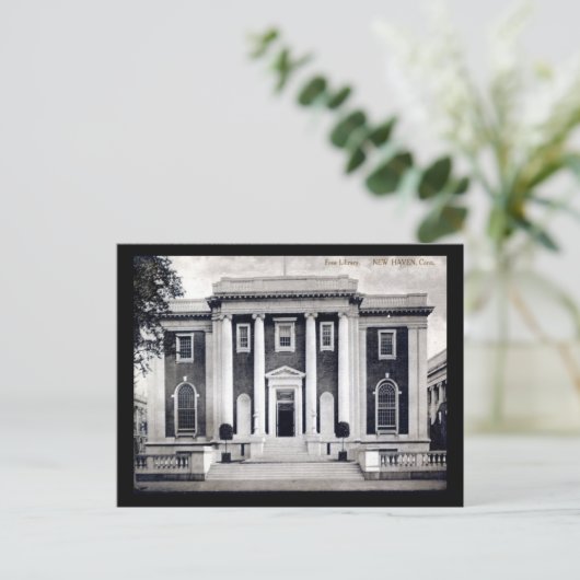 Bibliotheek, New Haven, Connecticut Vintage Briefkaart (Staand voorkant)