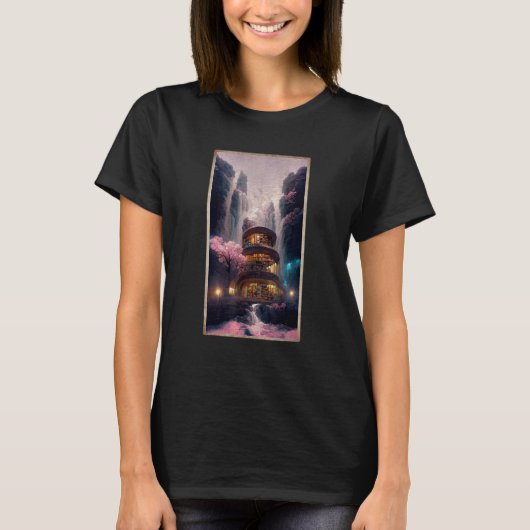 Bibliotheek onder het Waterfall Magical Kingdom Bl T-shirt (Voorkant)