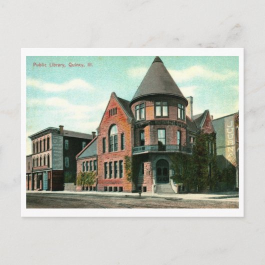 Bibliotheek, Quincy, IL 1914 Vintage Briefkaart (Voorkant)